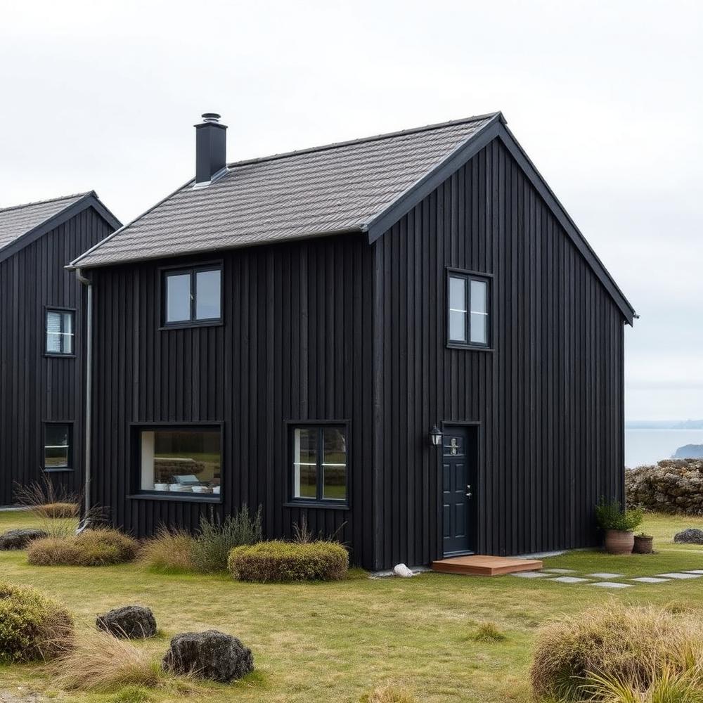 Nordisk hus med mørk trekledning